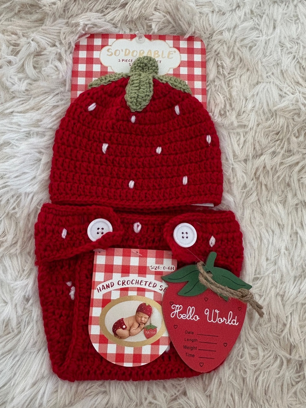 Red Strawberry Crochet Baby Hat & Headband Set by So'Dorable